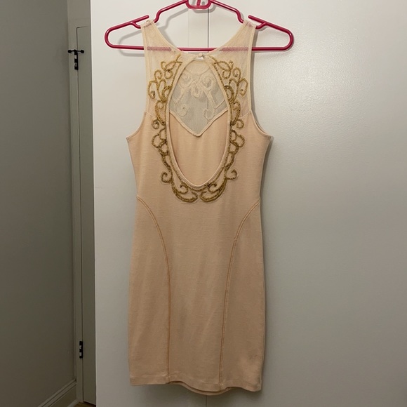 Free People Nude Beaded Body Con Mini Dress - Picture 6 of 9